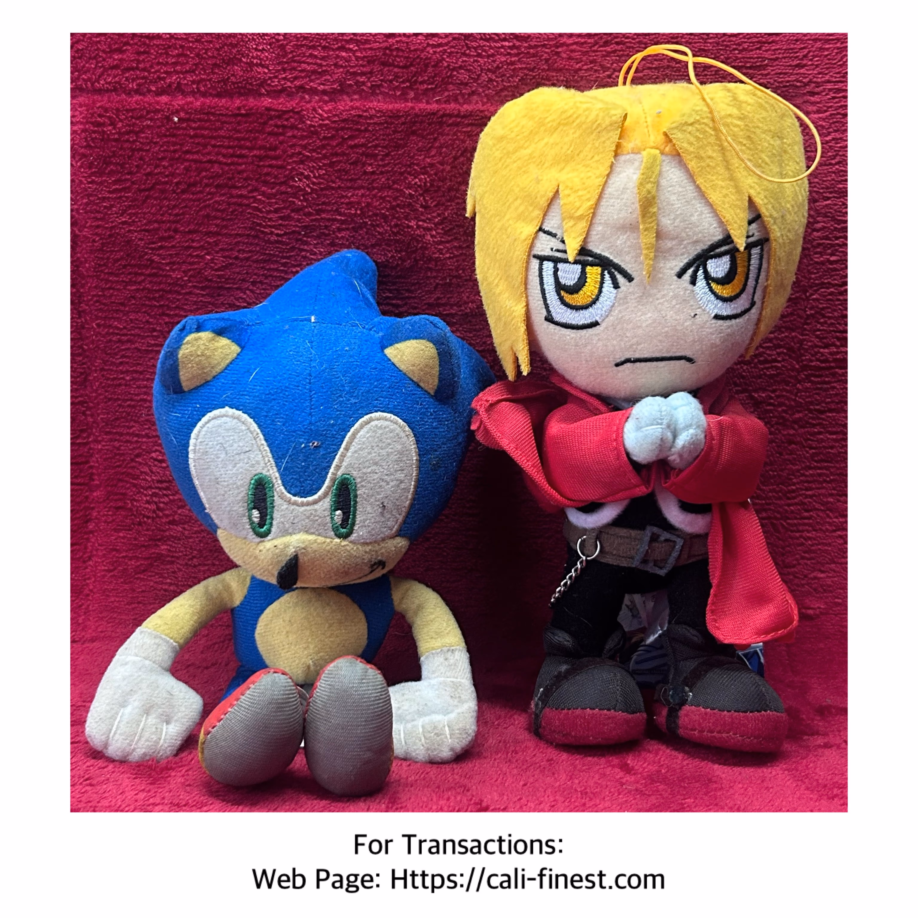 Banpresto Fullmental Alchemist Edward Elric and Vintage Sonic Hedgehog Plush Dolls