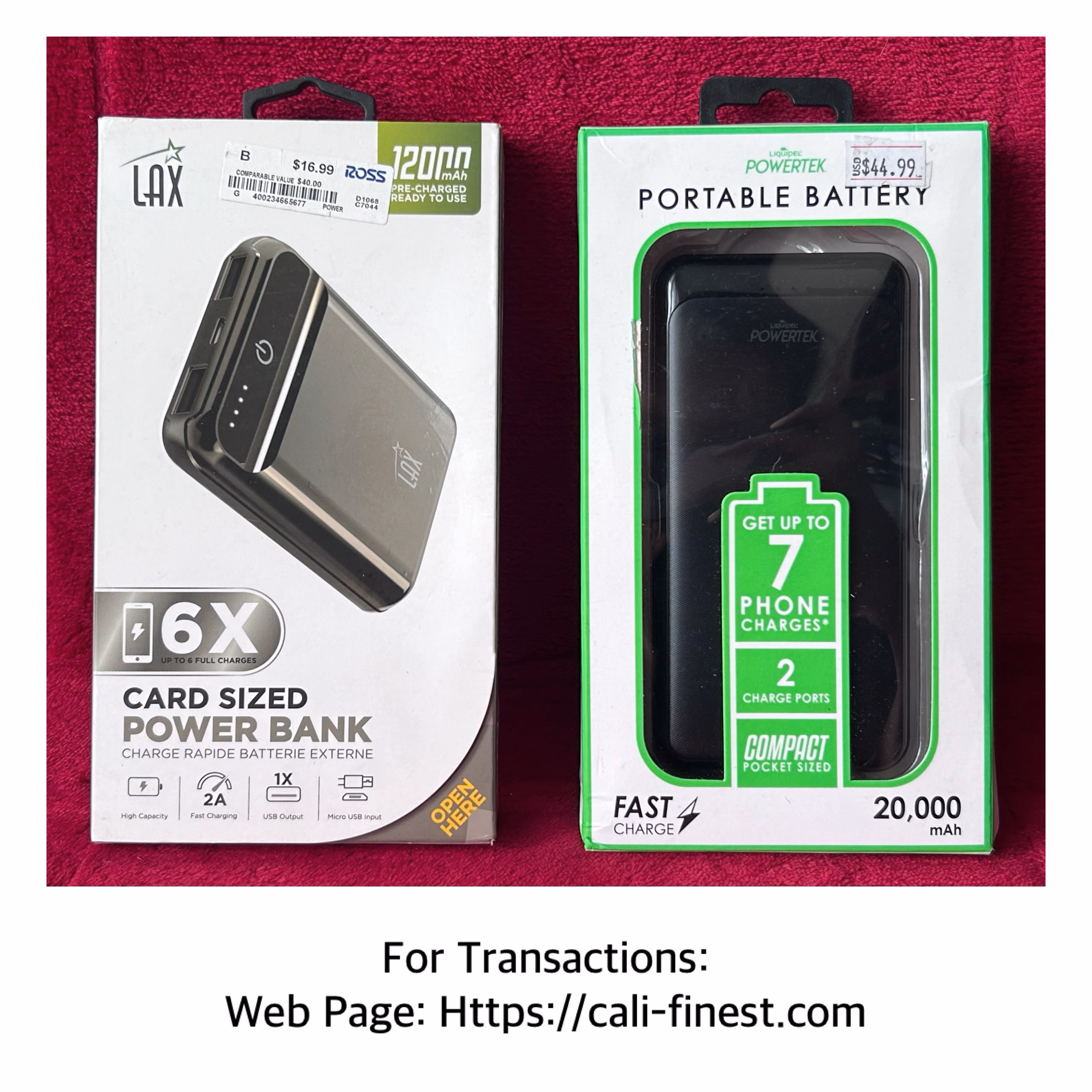 Portable Battery Power Bank 12,000 mAh, 20,000 mAh, 26,800 mAh