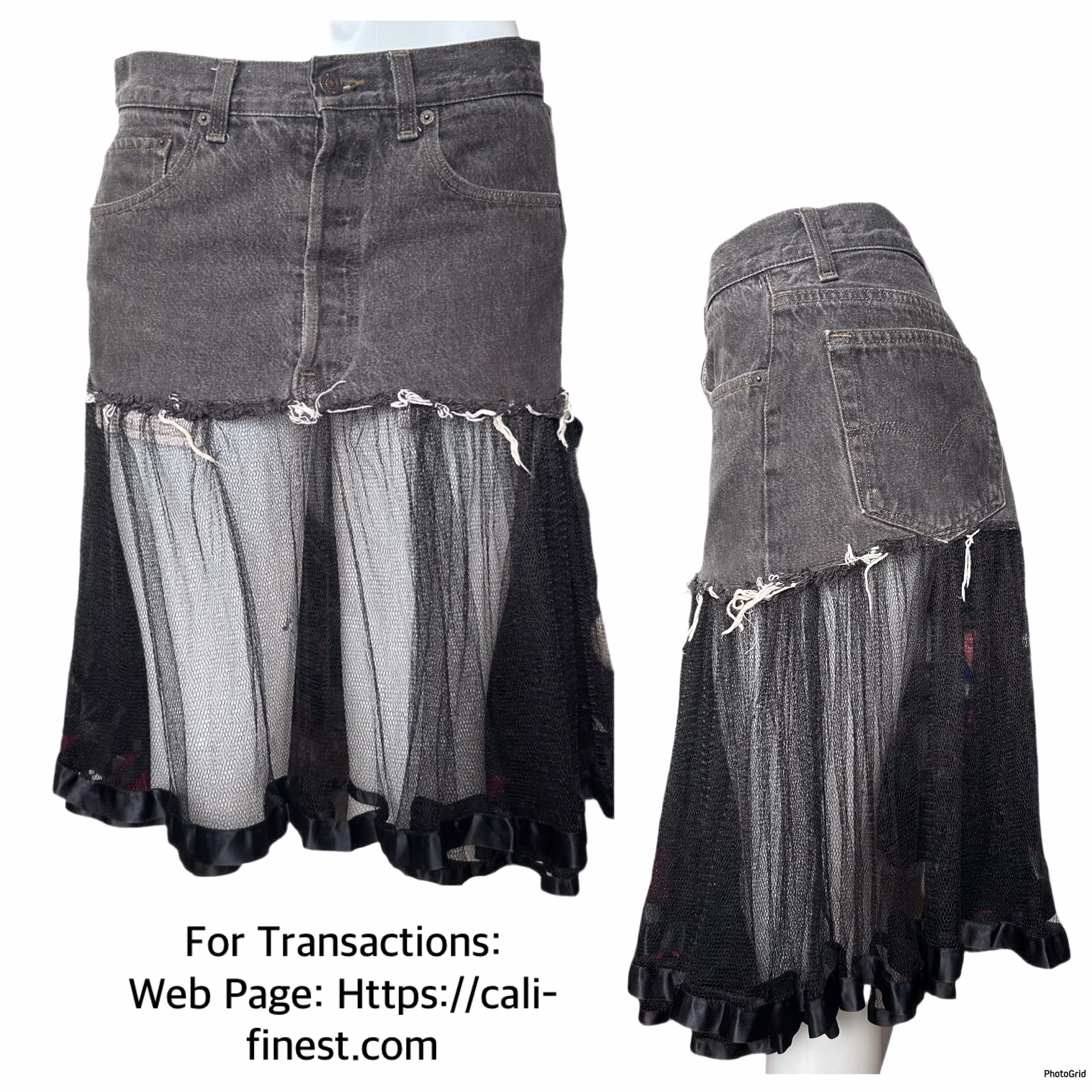 Levis 501 W32 Patchwork Tulle Short Black Buttonfly