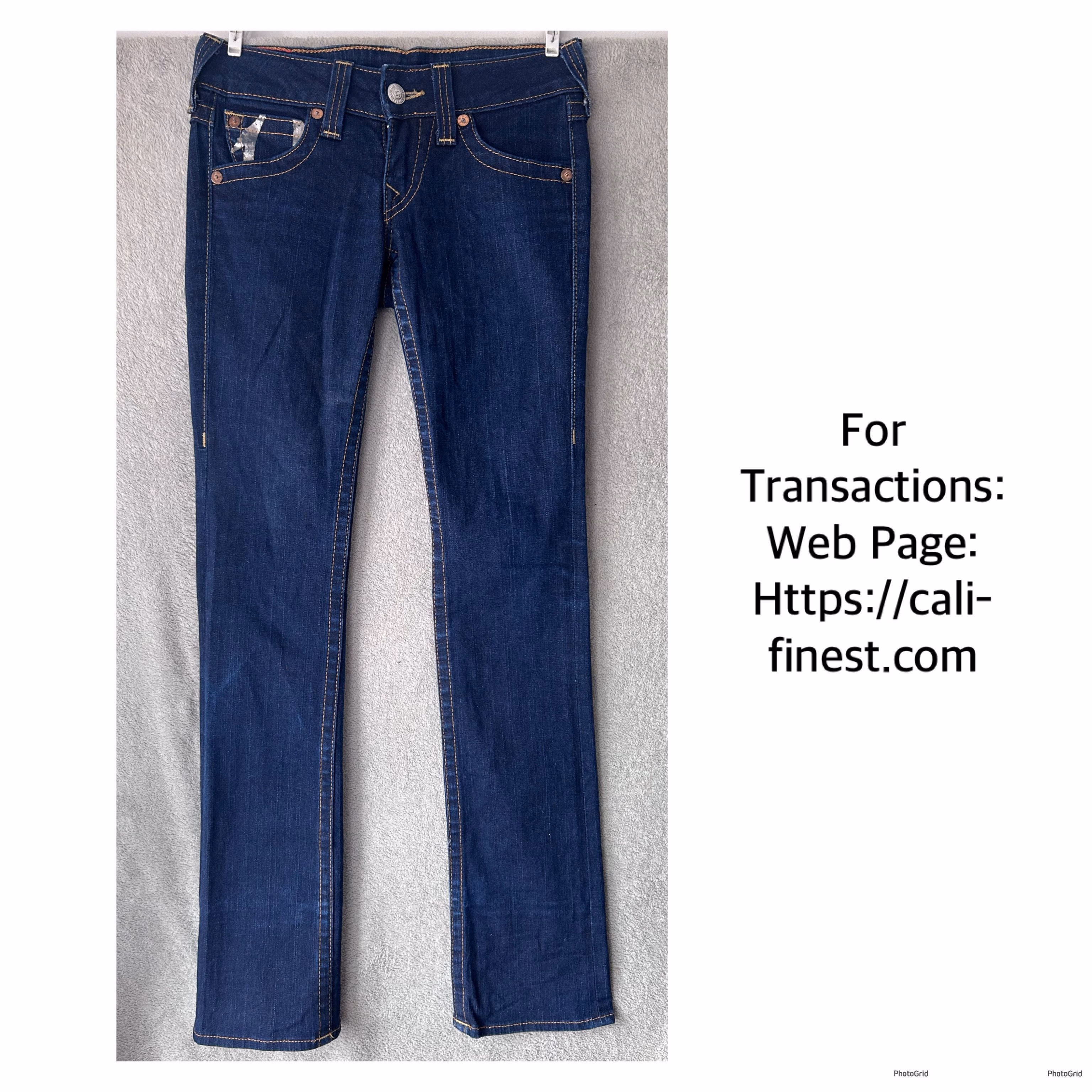 True Religion USA Billy straight leg jeans with signature silver foil flap pockets for Women 27