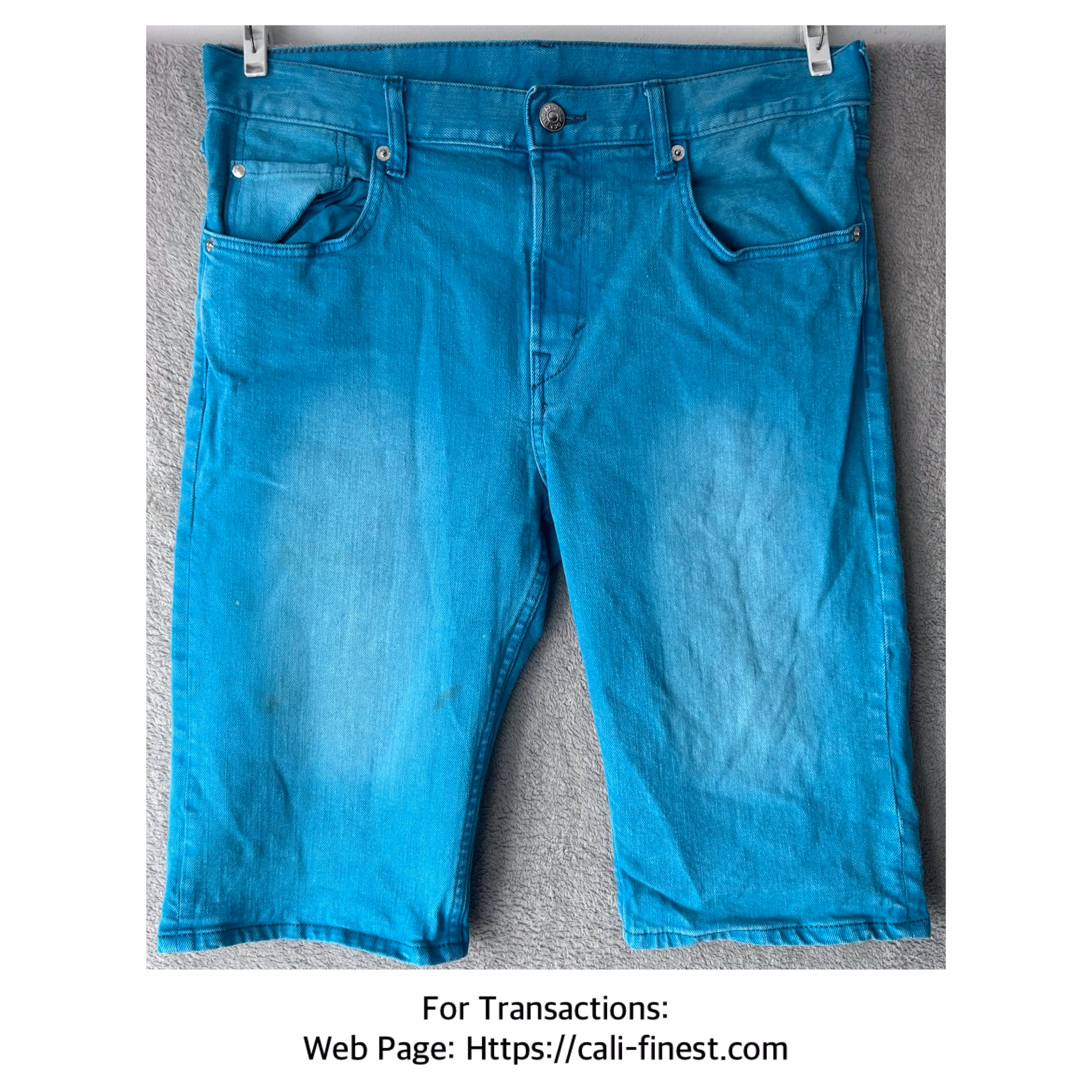 Denim & Denim Turquoise Cotton Blend Capri Jeans