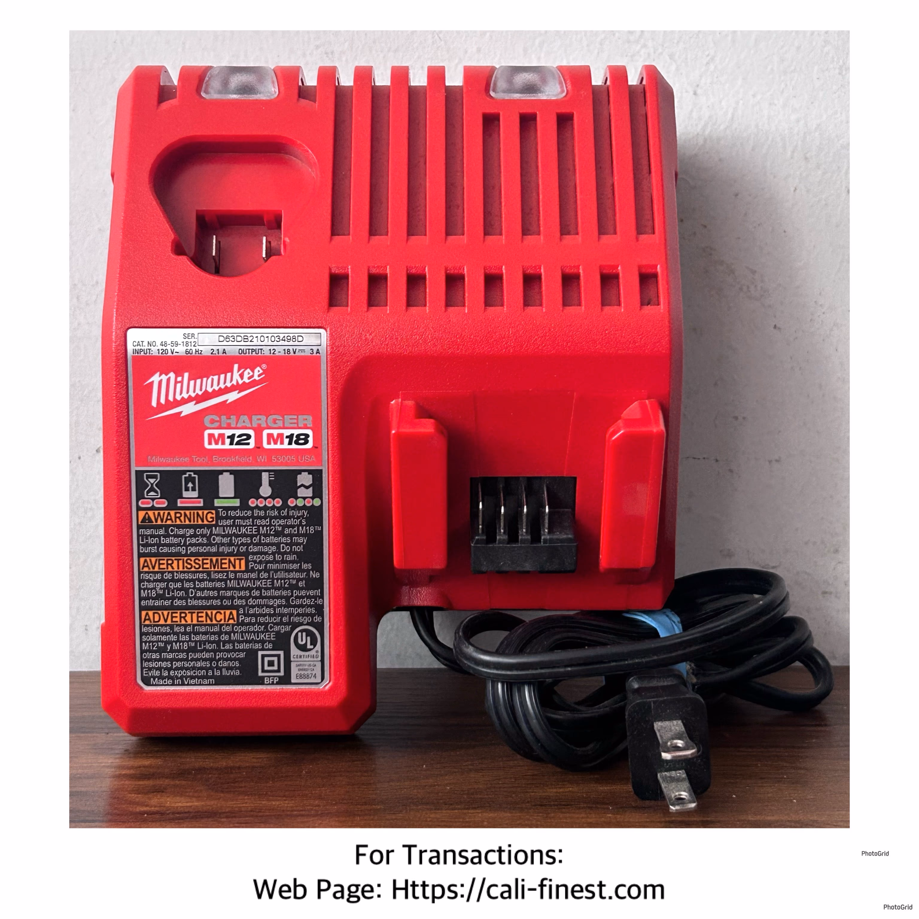 Milwaukee M12 M18 Multi-Voltage Lithion-Ion Rapid Battery Charger 110V