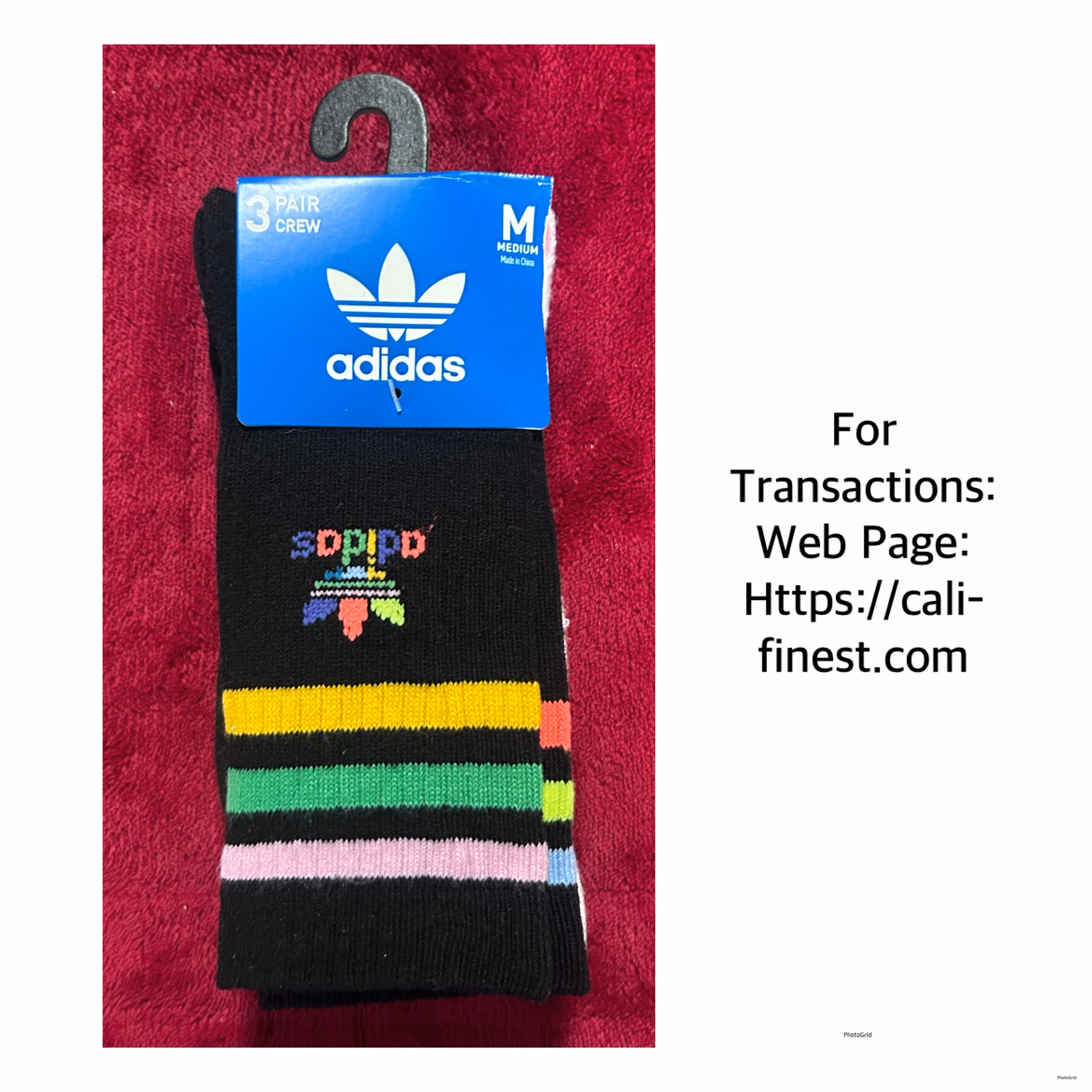 Adidas Black/Off White/Semi Turbo Pink Medium 3 Pair Crew Socks 