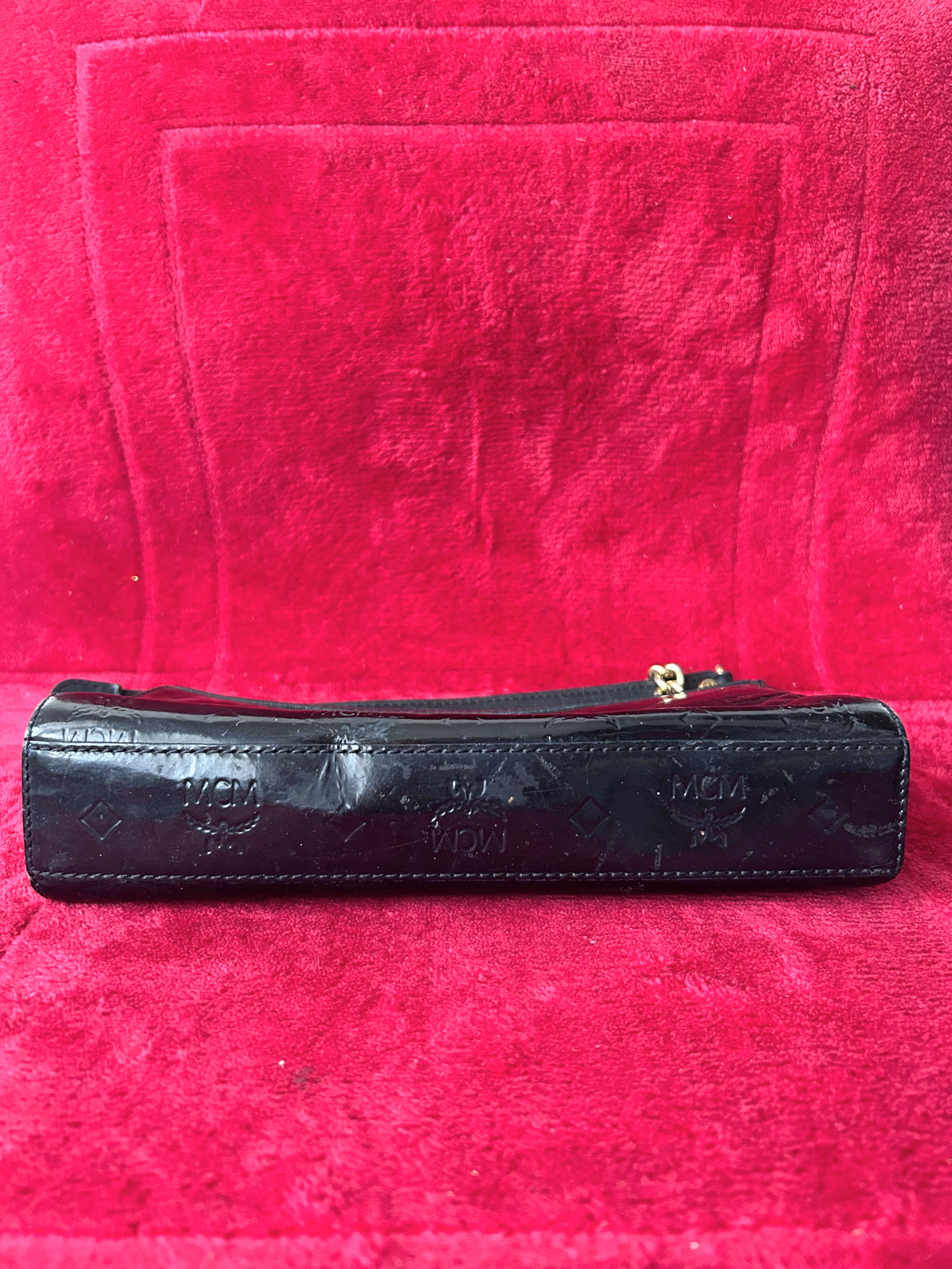 "MCM Style Black Patent Leather Shoulder Bag / Pochette"