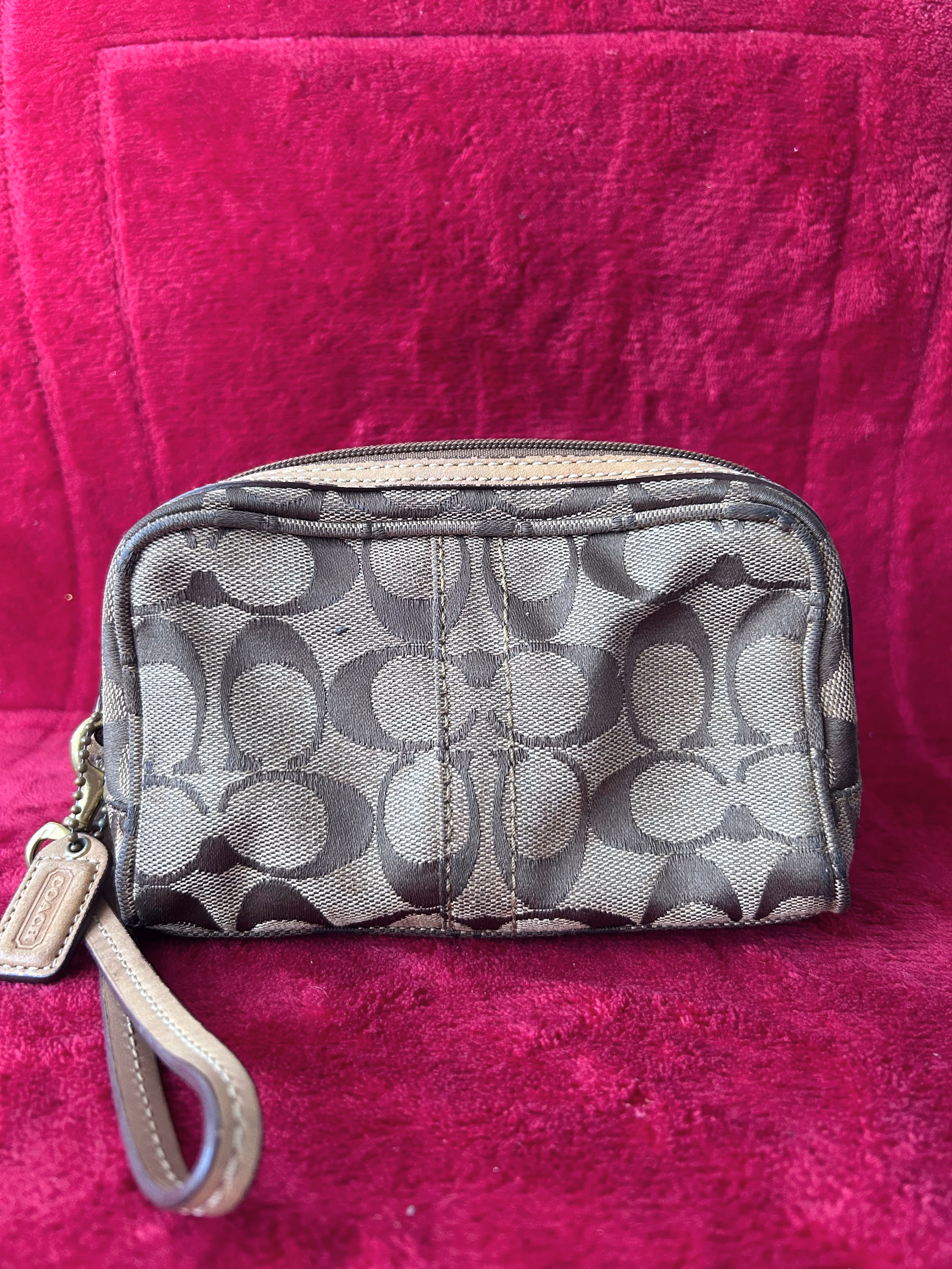Coach Signature Canvas Double Zip Wristlet Mini Bag